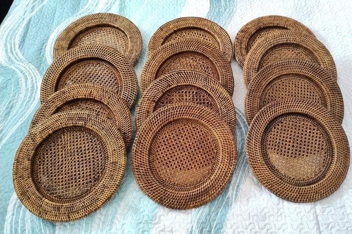 Flamant - Onderbord - Rattan - Set van twaalf placemats van, Antiquités & Art, Curiosités & Brocante