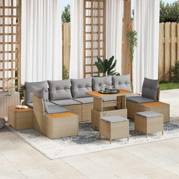 vidaXL Tuinbank Set 10 st 9-Aantal zitplaatsen Beige en, Verzenden, Nieuw