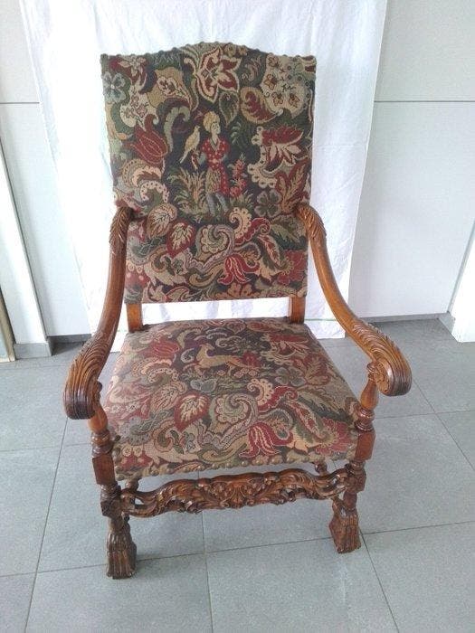 Stoel - Hout, Textiel - Ridderstoel, Antiek en Kunst, Antiek | Overige Antiek