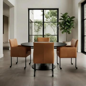 Set van 4 leren eetkamerstoelen Desire - Granada Sahara, Huis en Inrichting, Bohemian, Industrieel, Modern, Scandinavisch, Nieuw