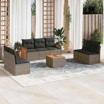 vidaXL 8-delige Loungeset met kussens poly rattan grijs, Verzenden, Loungeset
