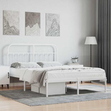 vidaXL Bedframe met hoofdbord metaal wit 140x200 cm, Verzenden
