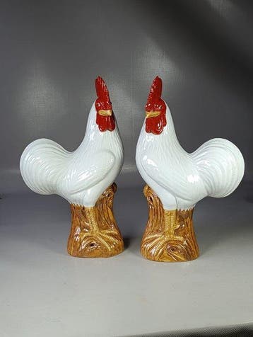 Paire de coq - Porcelaine - Chine (Sans prix de réserve)