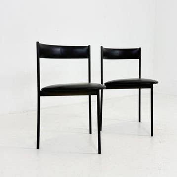 Chaise de salle à manger - Métal, Cuir - Ensemble de deux, Antiquités & Art