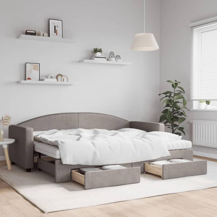 vidaXL Slaapbank met onderschuifbed en lades 80x200 cm stof, Maison & Meubles, Chambre à coucher | Lits, Envoi