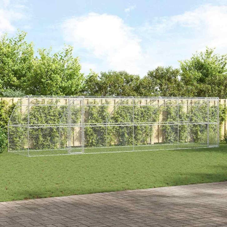 vidaXL Hondenhok 4 pcs Zilver 8 x 2 x 2 m Gegalvaniseerd, Dieren en Toebehoren, Hondenbenches, Nieuw, Verzenden