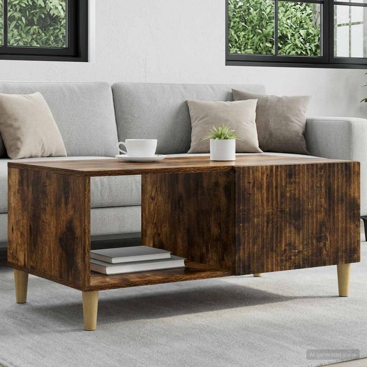 vidaXL Salontafel Gerookt eiken 90 x 50 x 40 cm Bewerkt hout, Huis en Inrichting, Tafels | Salontafels, Nieuw, Verzenden