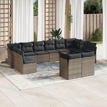 vidaXL 12-delige Loungeset met kussens poly rattan grijs, Verzenden, Loungeset