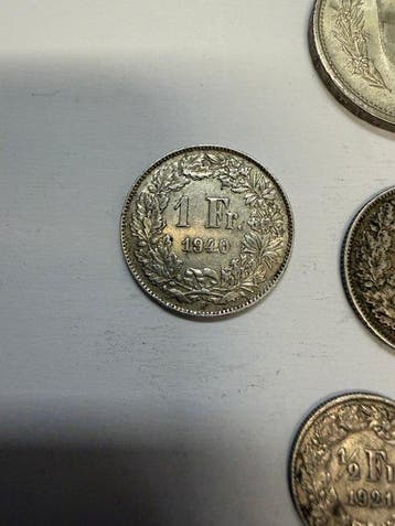 Zwitserland. Lot of 9 coins: 1/2, 1, 5 Francs 1921/1966, Postzegels en Munten