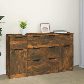 vidaXL 3-delige Dressoirset bewerkt hout gerookt eiken, Huis en Inrichting, Verzenden, Nieuw