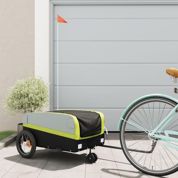 vidaXL Fietstrailer 30 kg ijzer zwart en groen, Fietsen en Brommers, Fietsaccessoires | Aanhangwagens en Karren, Nieuw, Verzenden