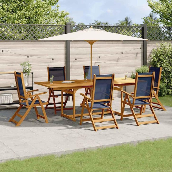 vidaXL 7-delige Tuinset massief acaciahout en textileen, Tuin en Terras, Tuinsets en Loungesets, Tuinset, Nieuw, Verzenden