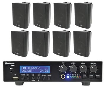 Geluidsinstallatie Met Compacte 100V Versterker En 8 Zwarte, Audio, Tv en Foto, Nieuw