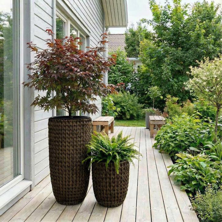 Lot de deux pots hauts en rotin synthétique - marron foncé -, Maison & Meubles, Accessoires pour la Maison | Autre, Neuf, Envoi