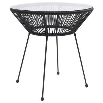 vidaXL Tuintafel Ø70x74 cm rattan en glas zwart, Tuin en Terras, Verzenden, Nieuw