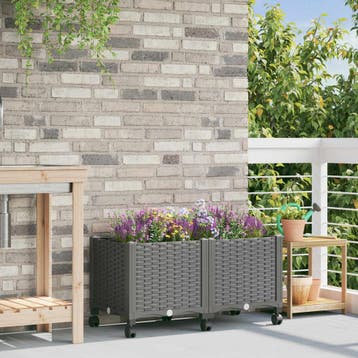 vidaXL Tuin planter met wielen Lichtgrijs 80 x 40 x 48 cm PP, Verzenden, Nieuw