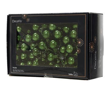Balletjes op draad 2 cm dennengroen glans doos 144 stuks, Nieuw