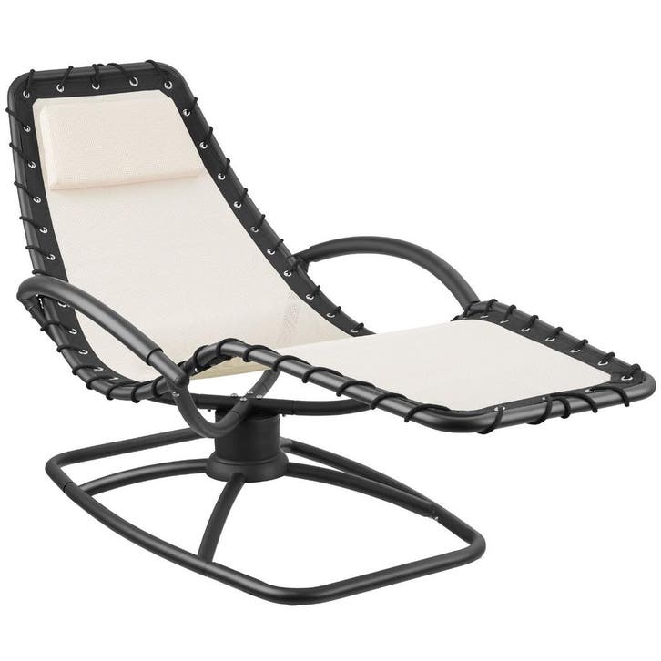 tectake Ligstoel Toulon, ergonomisch, schommelfunctie - beig, Tuin en Terras, Tuinsets en Loungesets, Verzenden