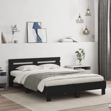 vidaXL Bedframe met hoofdbord bewerkt hout zwart 140x200 cm, Verzenden, Nieuw