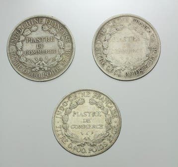Frans Indochina. Piastre de commerce 1886-A, 1903-A et, Timbres & Monnaies