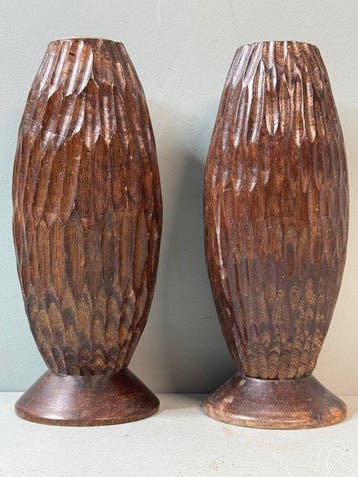 Chandelier Ensemble de 2 porte-bougies en bois vintage au, Antiquités & Art
