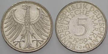 5 duitse Mark 1959 J 5 Mark Kursmunten Bondsrepubliek Dui..., Verzenden