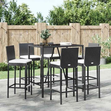 vidaXL 7-delige Tuinbarset met kussens poly rattan zwart, Verzenden