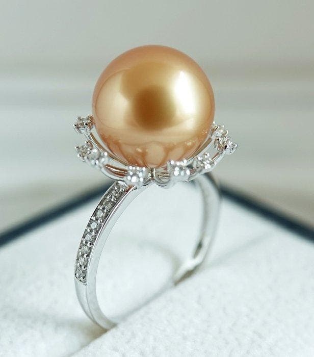 Bague - Or blanc 18 carats<br>- 24K Golden Saturation, Rond,, Bijoux, Sacs & Beauté, Bagues