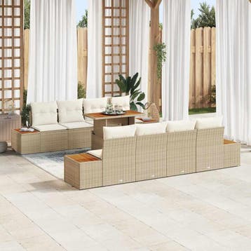 vidaXL Tuinbank Set 9 st Beige poly rattan, Verzenden