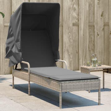 vidaXL Ligbed met luifel poly rattan lichtgrijs, Verzenden