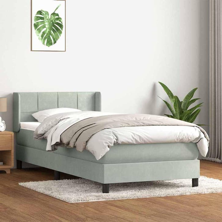 vidaXL Boxspring met matras fluweel lichtgrijs 90x210 cm, Maison & Meubles, Chambre à coucher | Lits, Envoi