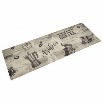 vidaXL Keukenmat wasbaar koffieprint 60x180 cm fluweel grijs, Verzenden, Nieuw