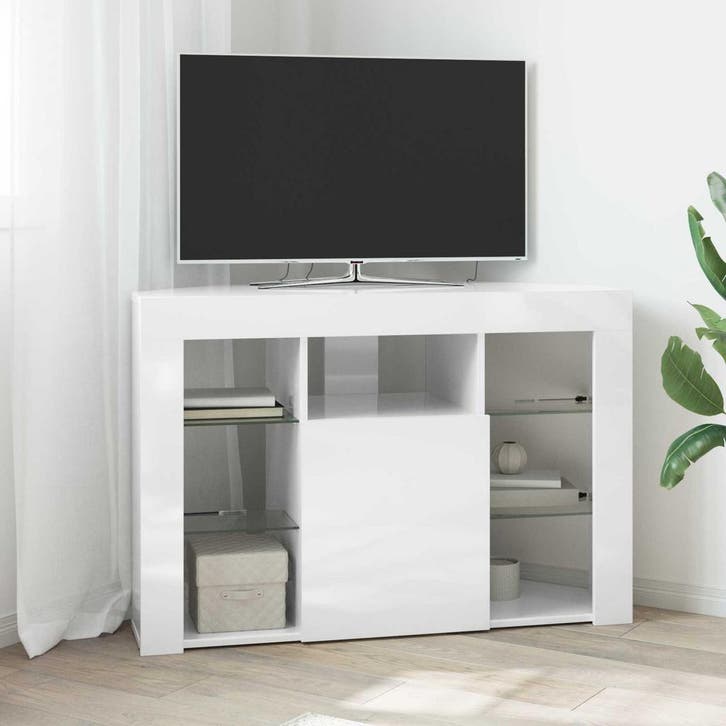 vidaXL Hoek LED TV Cabinet 100x40x68cm Hoogglans Wit Bewerkt, Huis en Inrichting, Kasten |Televisiemeubels, Nieuw, Verzenden