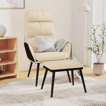 vidaXL Relaxstoel met voetenbank stof en kunstleer crèmewit, Huis en Inrichting, Verzenden, Nieuw