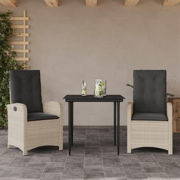 vidaXL 3-delige Tuinset met kussens poly rattan lichtgrijs, Verzenden, Nieuw, Tuinset
