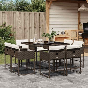 vidaXL 9-delige Tuinset met kussens poly rattan bruin, Verzenden, Nieuw, Tuinset