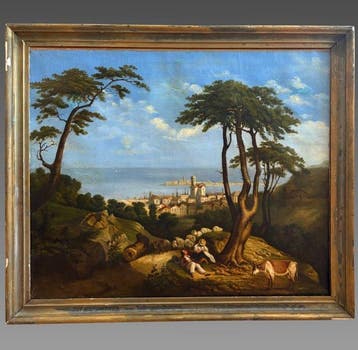 Ecole Française du XIXeme siecle - Paysage Méditéranéen, vue