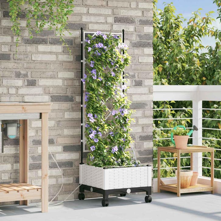vidaXL Tuin Plantenbak met Irrigatie en Wielen Wit 40 x 40 x, Tuin en Terras, Bloempotten, Nieuw, Verzenden