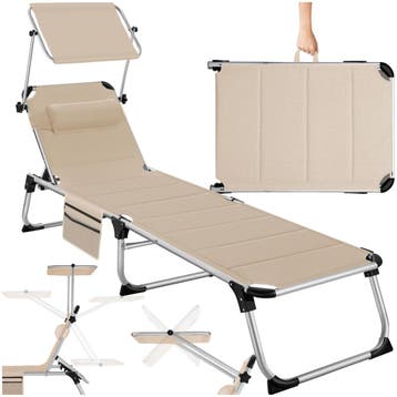 Aluminium ligstoel Lorella, gestoffeerd, opvouwbaar - beige, Verzenden, Nieuw