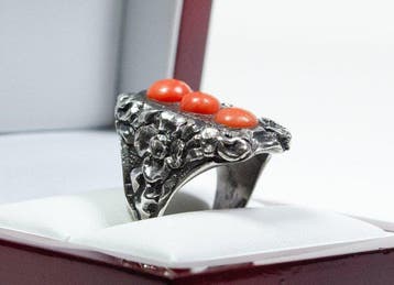 - argent 900 - coraux naturels - massif - Bague