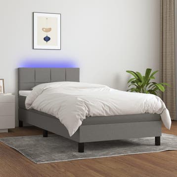vidaXL Boxspring met matras en LED stof donkergrijs 90x200, Verzenden, Nieuw