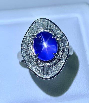 Ring Platina - 6.53ct. tw. Stersaffier - Diamant -, Nieuw