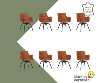 Set van 8 Leren draaibare eetkamerstoelen Jazz - Toledo, 60 tot 90 cm, Nieuw, Leer, Ophalen of Verzenden