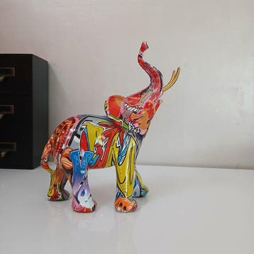 sculptuur, Eléphant Pop Art - 26 cm - Hars