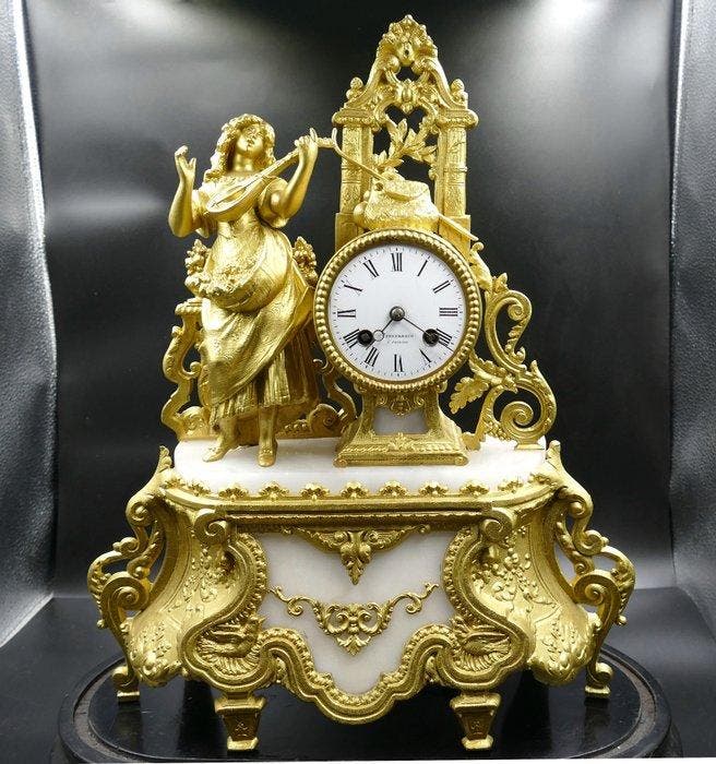 Figurale pendule - Ehrenbach - Zinklegering, Albast -, Antiquités & Art, Antiquités | Horloges