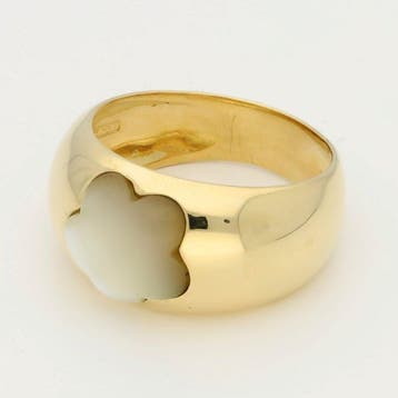 Bague - 18 carats Or jaune - Pierre de lune - Fleur