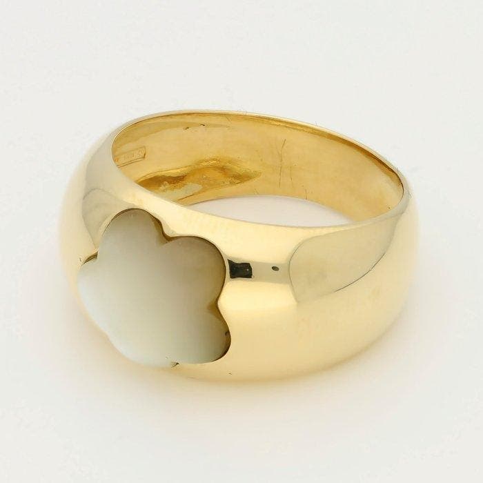 Bague - 18 carats Or jaune - Pierre de lune - Fleur, Handtassen en Accessoires, Ringen