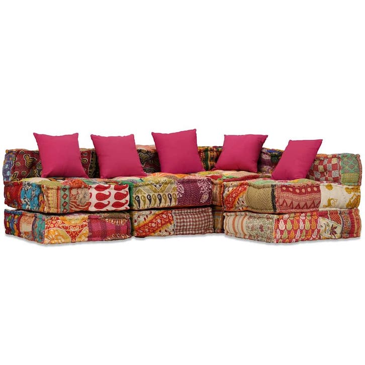 vidaXL Poef vierzits modulair stof patchwork, Huis en Inrichting, Woonaccessoires | Kussens, Nieuw, Verzenden