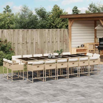 vidaXL 17-delige Tuinset met kussens poly rattan beige, Verzenden, Nieuw, Tuinset