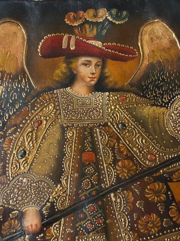 Peruvian Vicereganal Cuzco Painting (Mid XX) - Saint Raphael, Antiek en Kunst